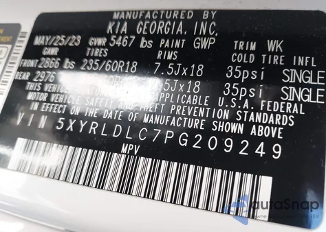 2023 Kia Sorento X-Line S из США, поврежденный, VIN 5XYRLDLC7PG209249